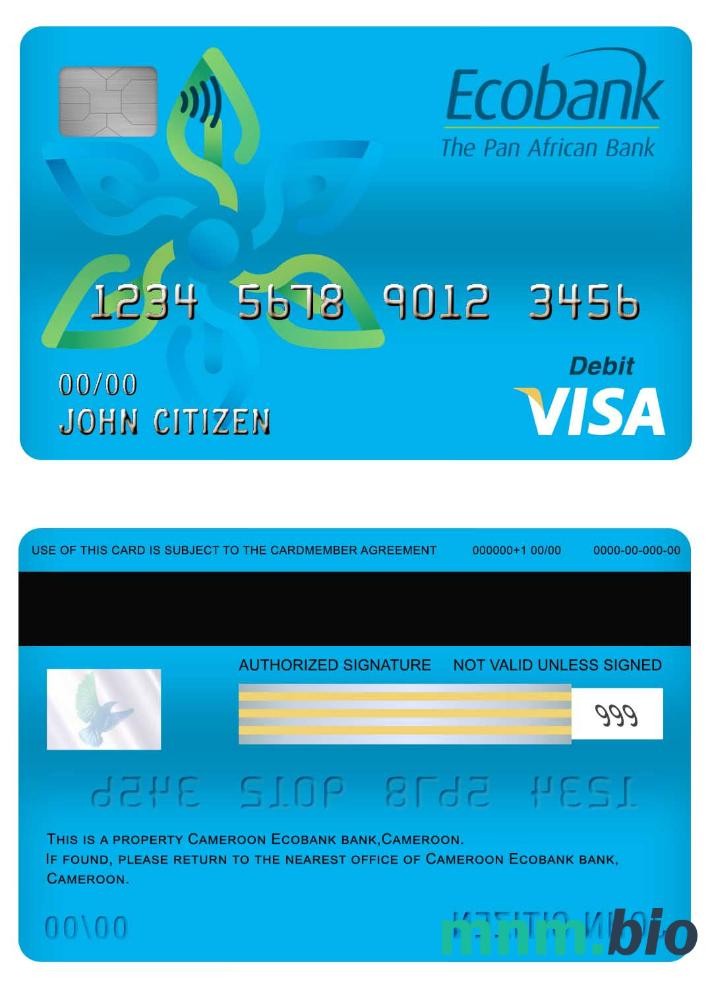 Cameroon Ecobank bank visa debet karta przykład w formacie PSD